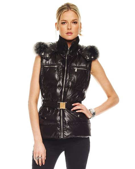 michael kors hooded fur trim puffer vest womens|Michael Kors puffer vest women's.